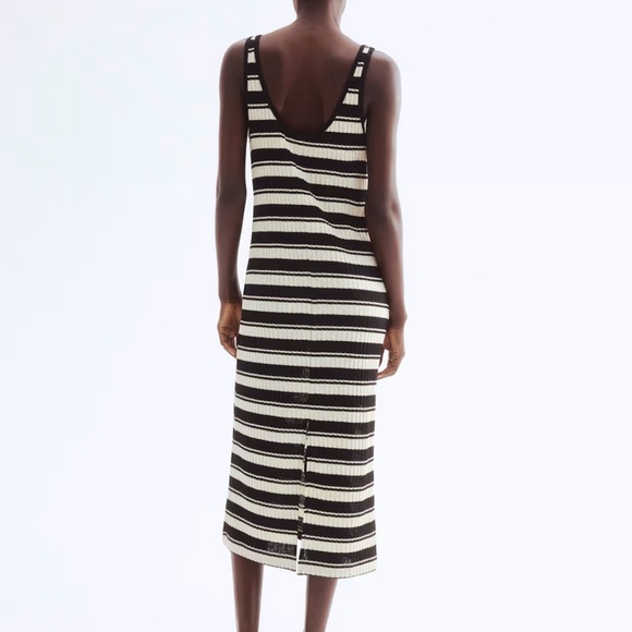 H&M NWOT Rib-Knit Black and Cream Sleeveless Dress - Picture 2 of 6